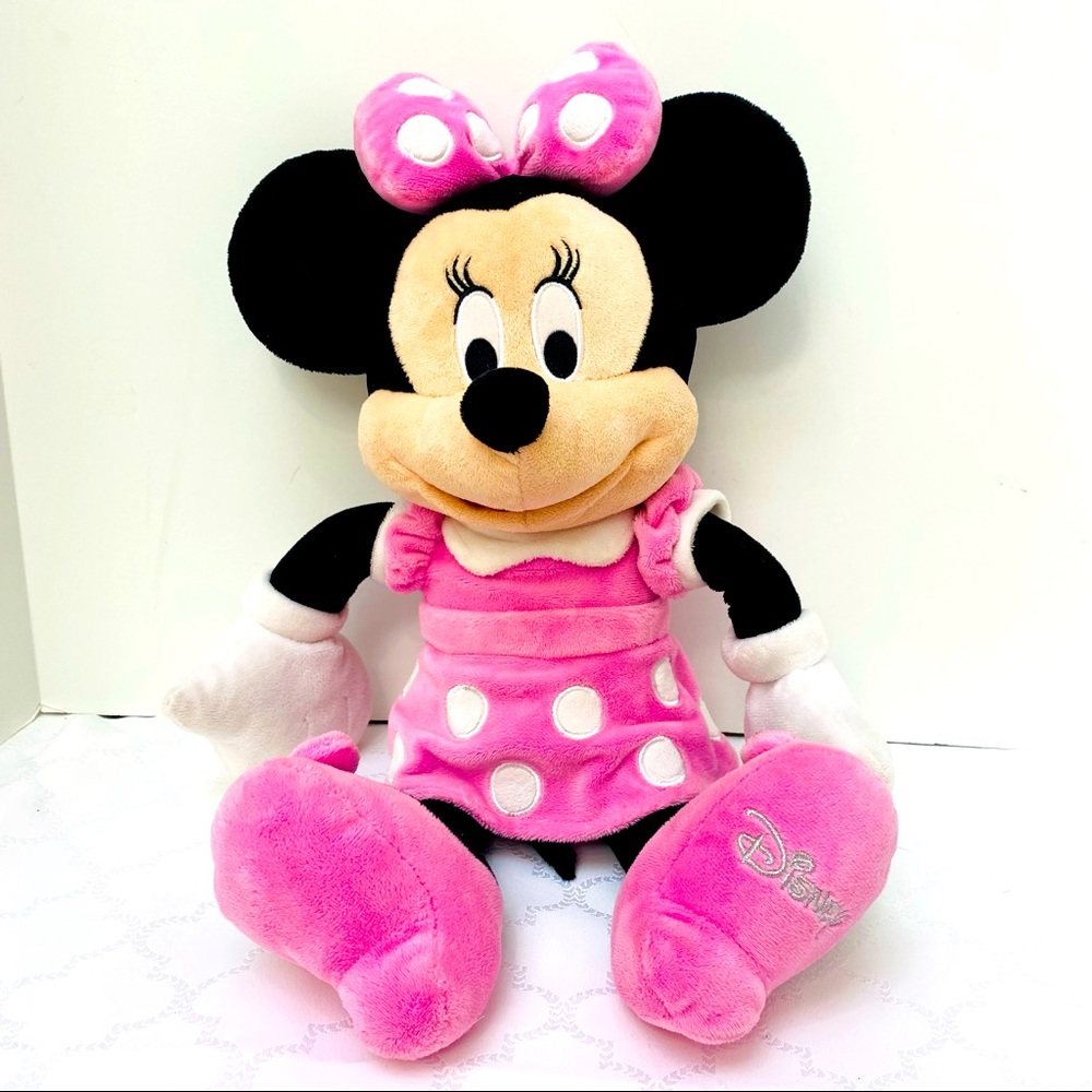 Disney 18" MINNIE MOUSE Plush Pink Polka Dot Dress Stuffed Animal Doll Toy ECU.